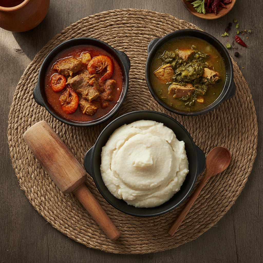 Nigerian Cuisine Pounded Yam no people zoom in justs focus on food top view
